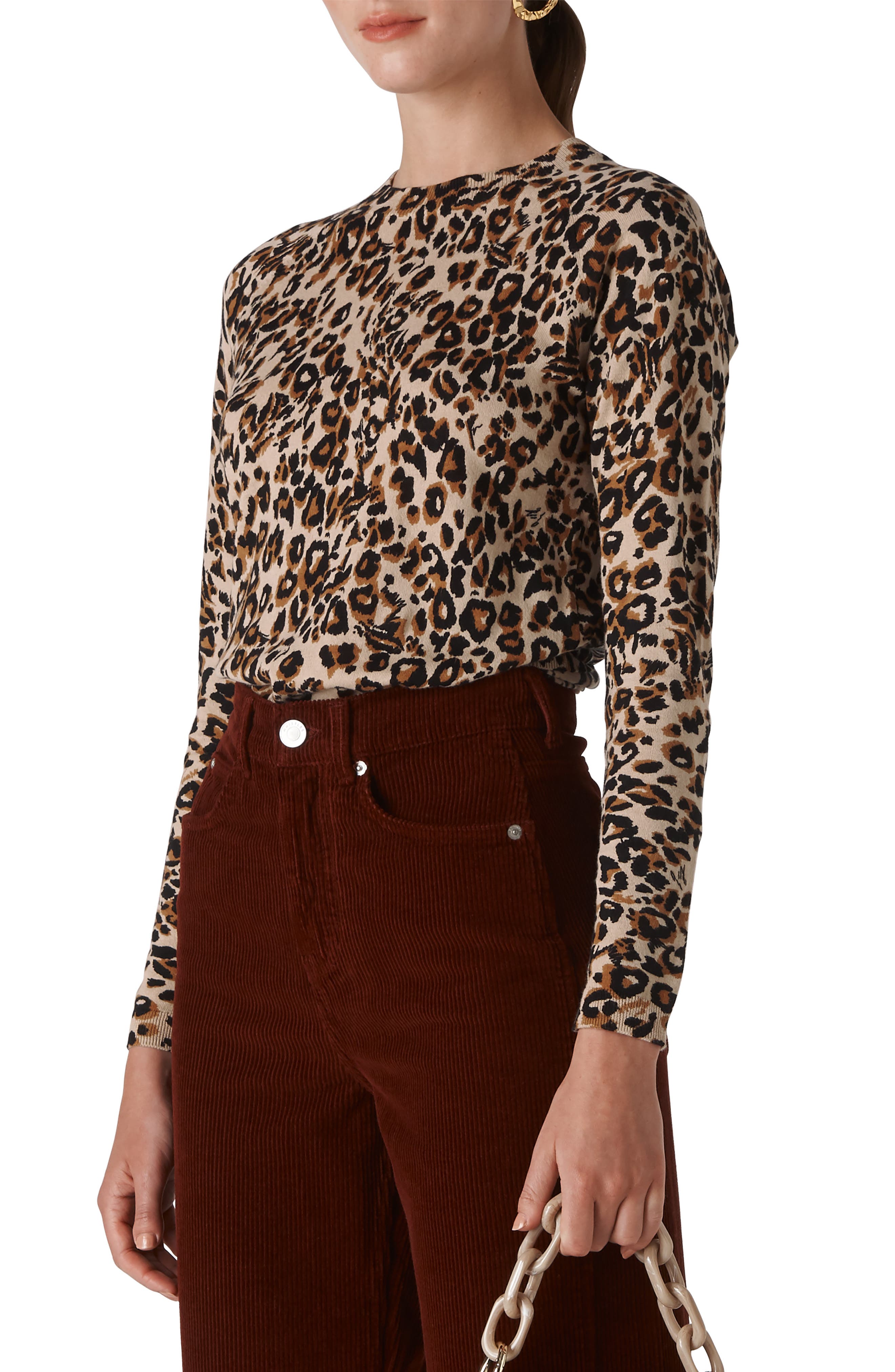 Whistles Leopard Print Crewneck Sweater Nordstrom