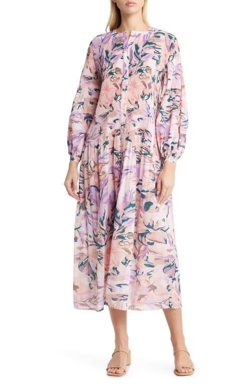 Misook Floral Long Sleeve Crêpe de Chine Dress in Rose P/Multi at Nordstrom, Size Xx-Small