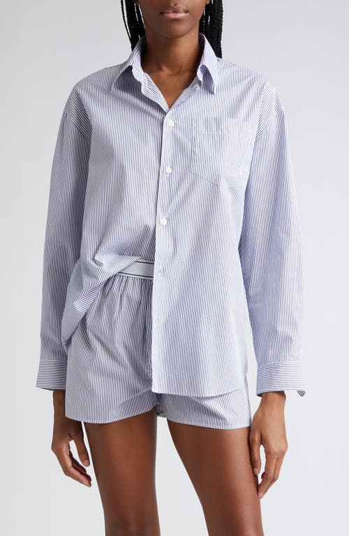 Sporty And Rich Sporty & Rich Stripe Cotton Button-up Shirt In White/navy Thin Stripe
