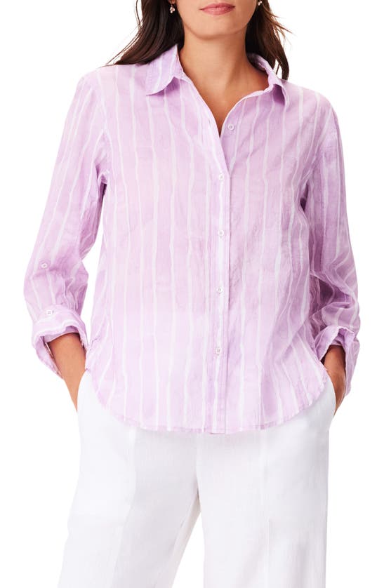 Nic + Zoe Watercolor Stripe Cotton Button-up Shirt In Purple Multi