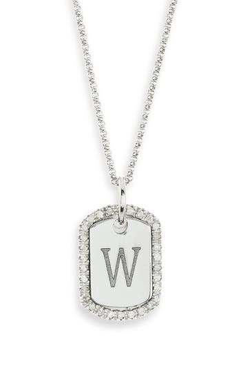 Meshmerise Diamond Initial Dog Tag Pendant Necklace In White-w