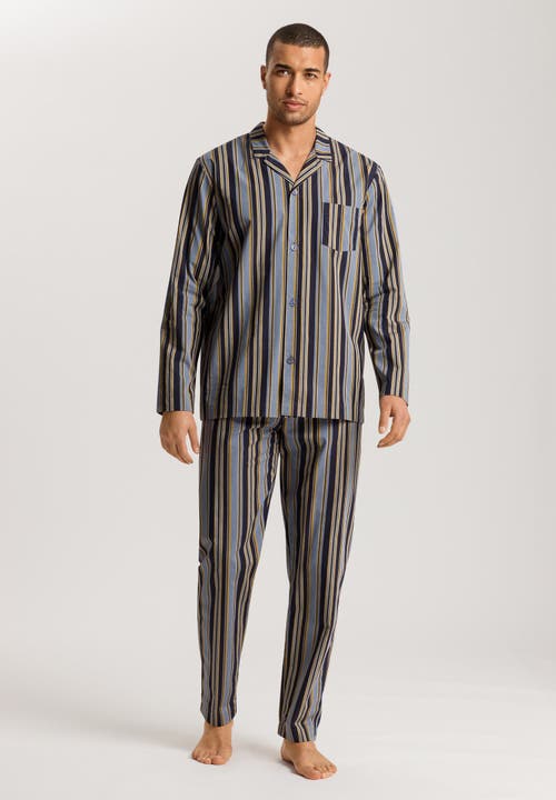 Hanro Night And Day Notch Collar Cotton Pajama Set In Ocean Stripe