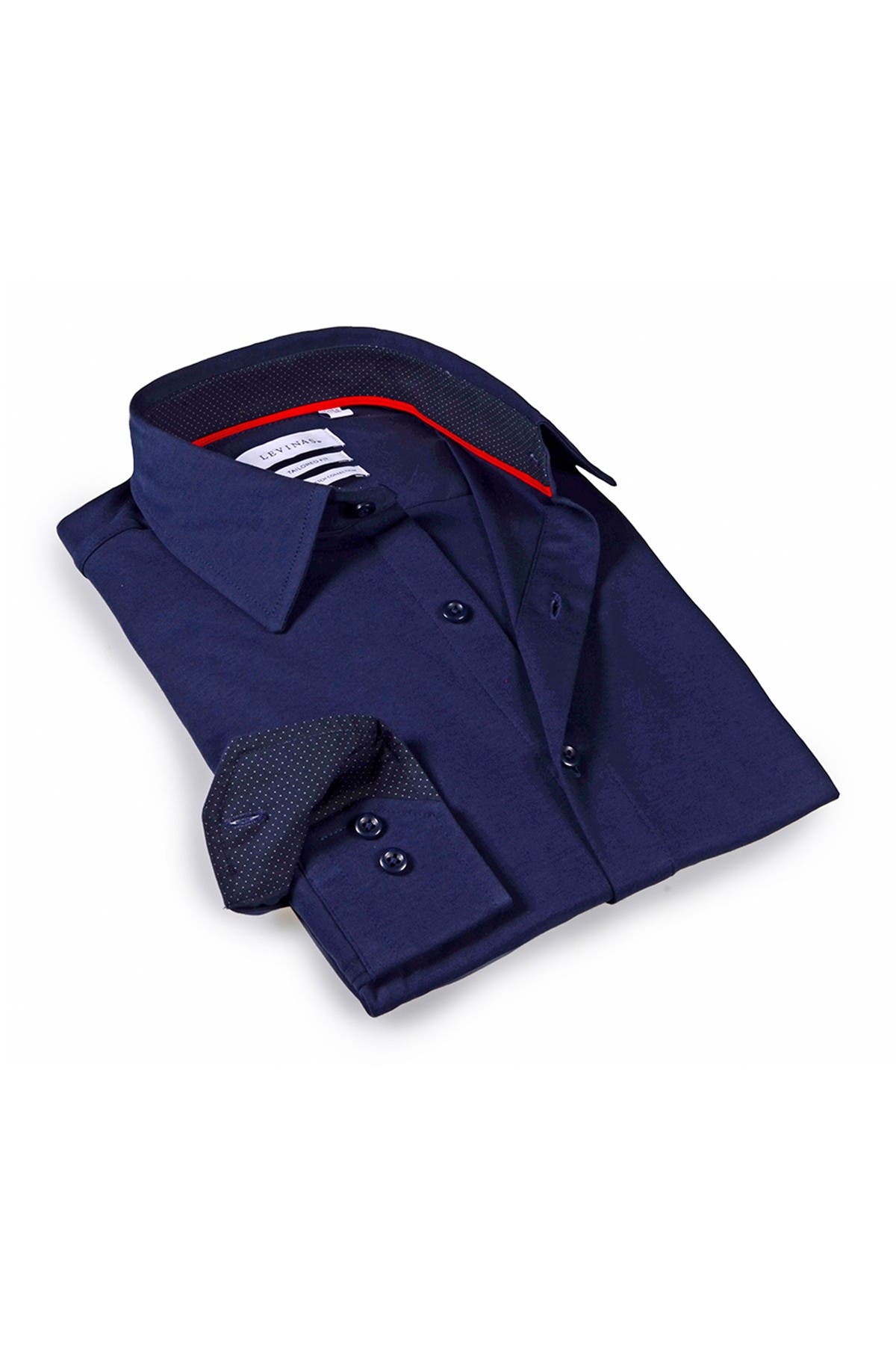 Levinas Solid Trim Tailored Fit Dress Shirt In Navy/navy