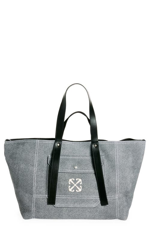 Shop Off-white Large Day Off Crosta Trompe L'oeil Denim Effect Leather Tote In Black - White