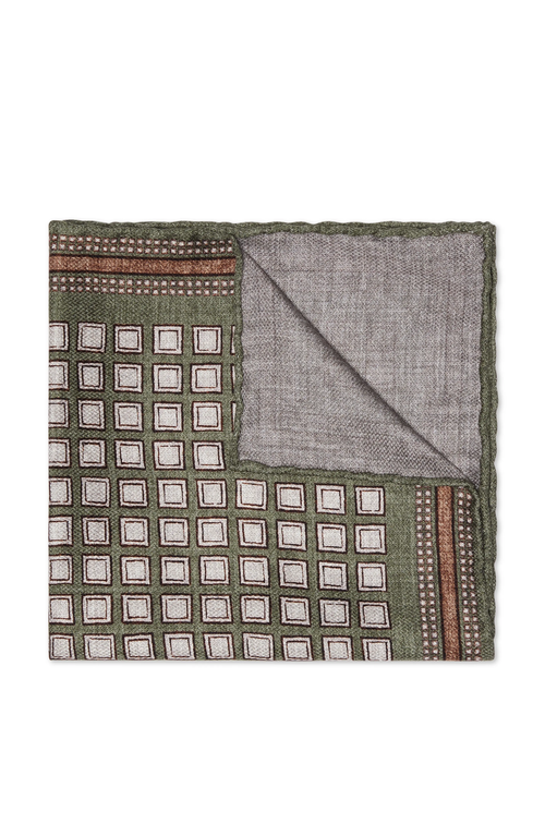 Shop Brunello Cucinelli Silk Pocket Square With Geometric Design In Olive