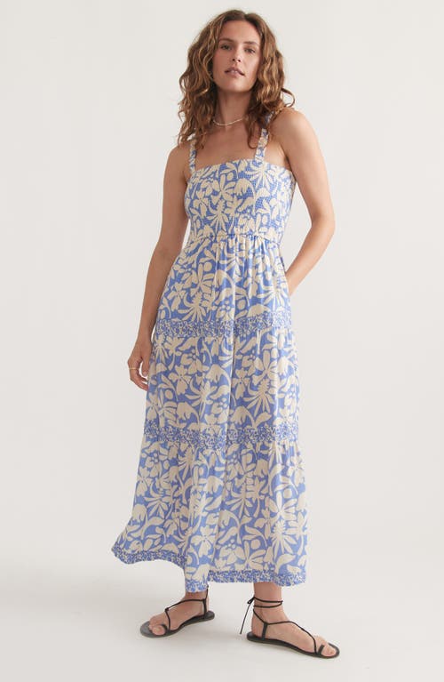 Shop Marine Layer Selene Floral Smocked Tiered Maxi Sundress In Blue Flora