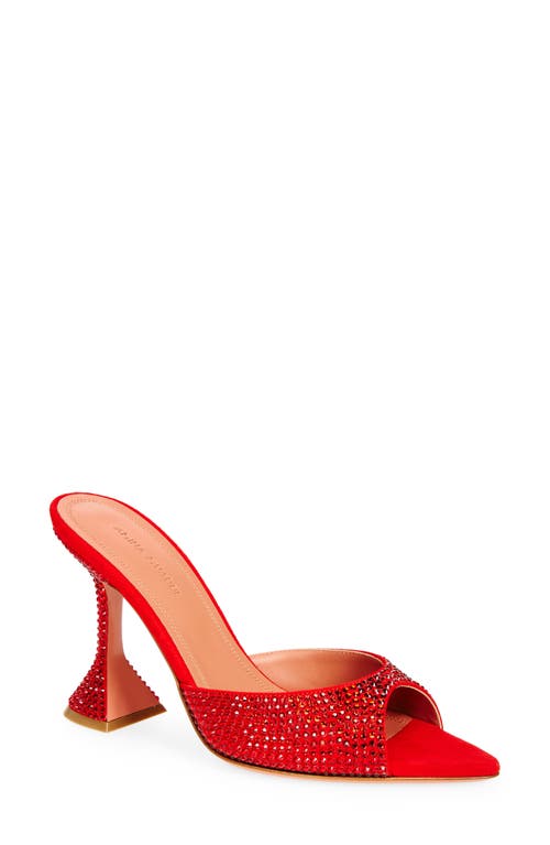 Amina Muaddi Caroline Crystal Embellished Pointed Toe Sandal Red at Nordstrom,