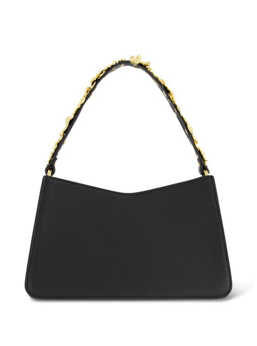 Mac Duggal Gold Floral Strap Nappa Leather Shoulder Bag In Black