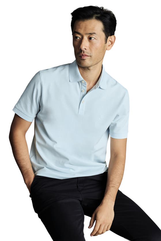 Shop Charles Tyrwhitt Solid Short Sleeve Cotton Tyrwhitt Pique Polo In Ice Blue