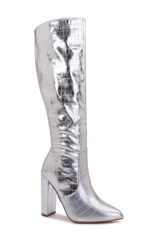 Shop Berness Aster Croc Embossed Boot In Silver