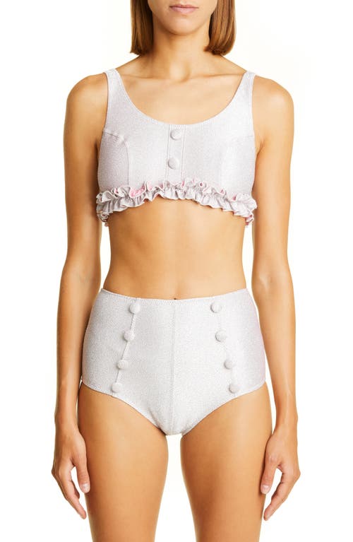 Lisa Marie Fernandez Colby High Waist Metallic Jacquard Two-Piece Swimsuit in Vintage Pink Silver Metallic at Nordstrom, Size 0