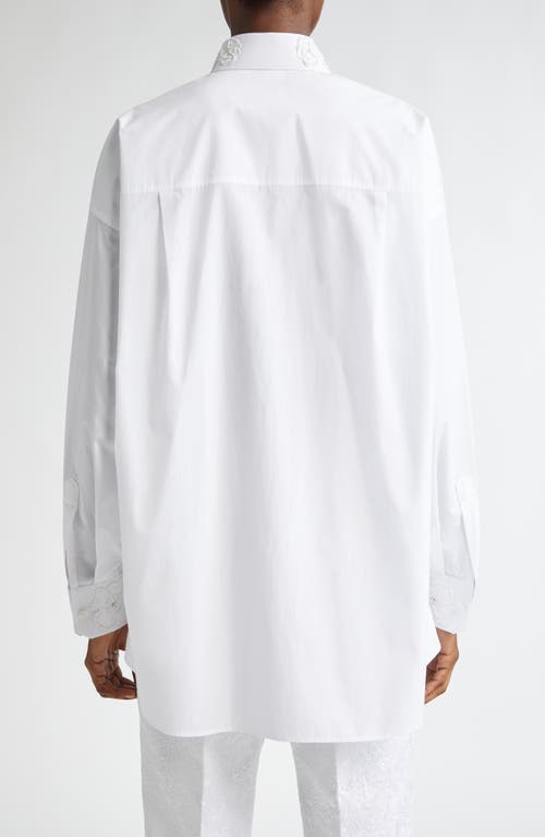 Dolce & Gabbana Dolce&gabbana Embroidered Trim Long Sleeve Cotton Poplin Button-up Shirt In W0800 Bianco Ottico