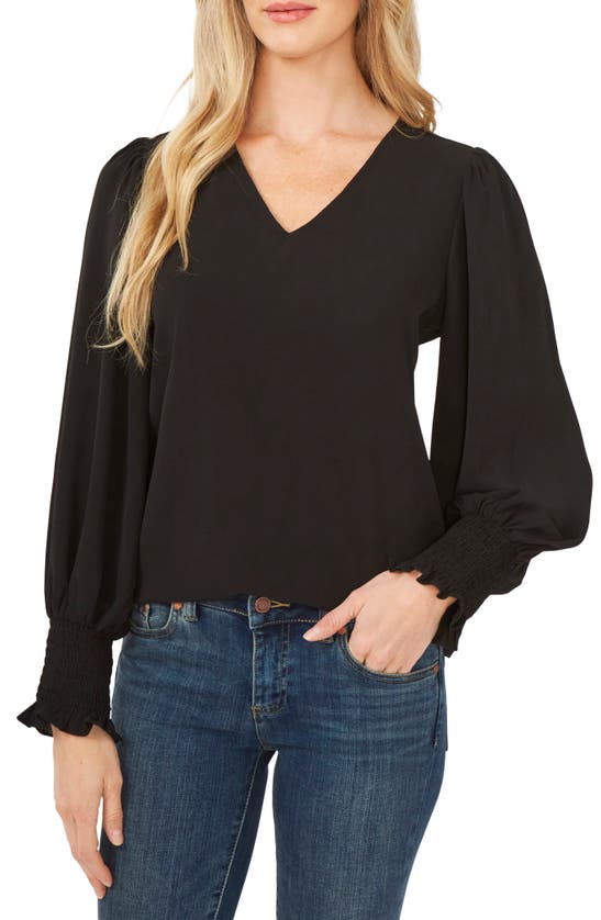 Click to view more detailed imagery on our partner's website Cece V-neck Long Sleeve Blouse In Rich Black