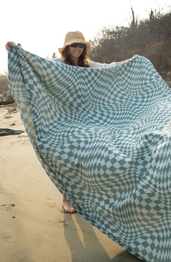 Shop Slowtide Opt Out Fringe Trim Cotton Beach Blanket In Green Tones