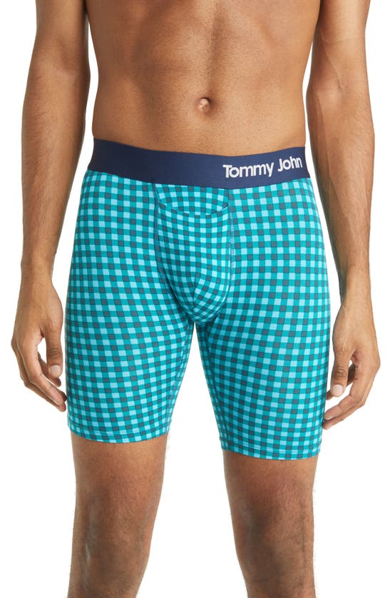 Tommy John Cool Cotton 8-inch Boxer Briefs In Blue Atoll Harvest Gingham