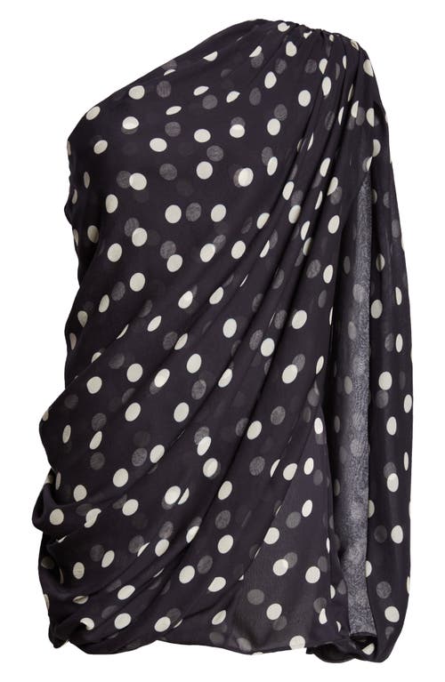 Shop Stella Mccartney Polka Dot One Shoulder Silk Chiffon Dress In Black/cream