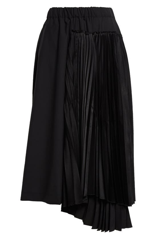 Shop Noir Kei Ninomiya Pleated Satin Inset Wool Skirt In Black