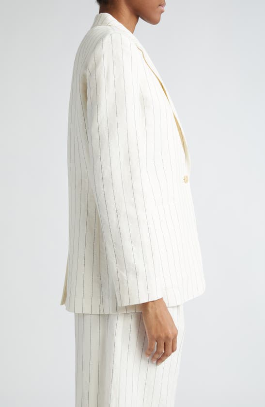 Shop Max Mara Micron Pinstripe Linen & Cotton Blazer In White Black