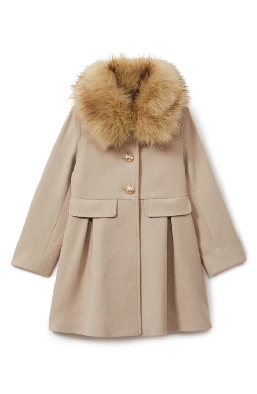 Shop Reiss Kids' Nicole Jr. Faux Fur Collar Swing Coat In Oatmeal