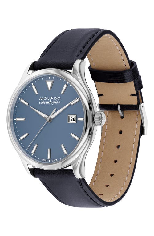 Shop Movado Heritage Calendoplan Leather Strap Watch, 40mm In Blue