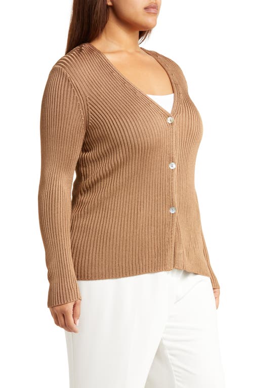 Vince Ribbed Cardigan In Chestnut