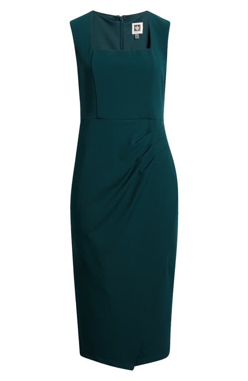 Anne Klein Square Neck Sleeveless Sheath Dress in Deep Evergreen 