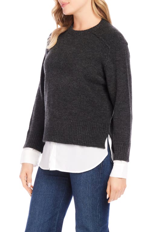 Shop Karen Kane Mixed Media Layered Crewneck Sweater In Charcoal