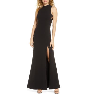 Lulus Keep On Dancing Cutout Mock Neck Gown, Black