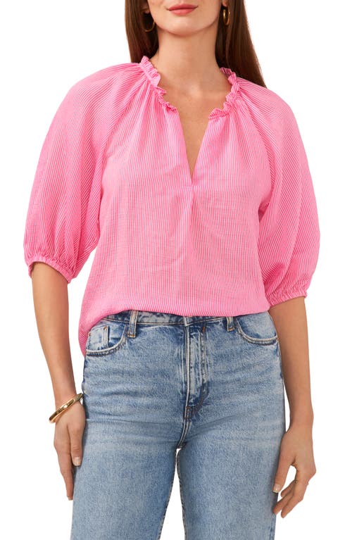 Stripe Puff Sleeve Top in Hot Pink