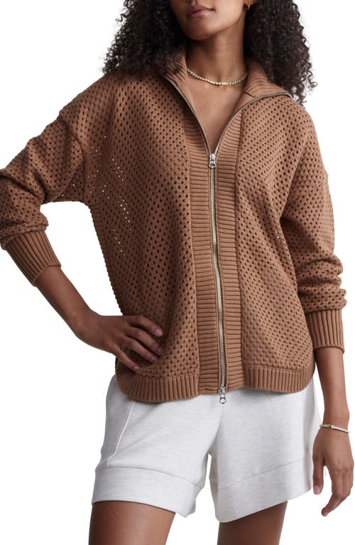 Shop Varley Finn Longline Knit Jacket In Golden Bronze