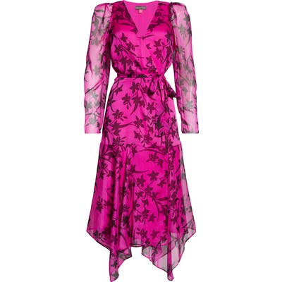 Vince Camuto Iris Long Sleeve Chiffon Wrap Dress, Pink