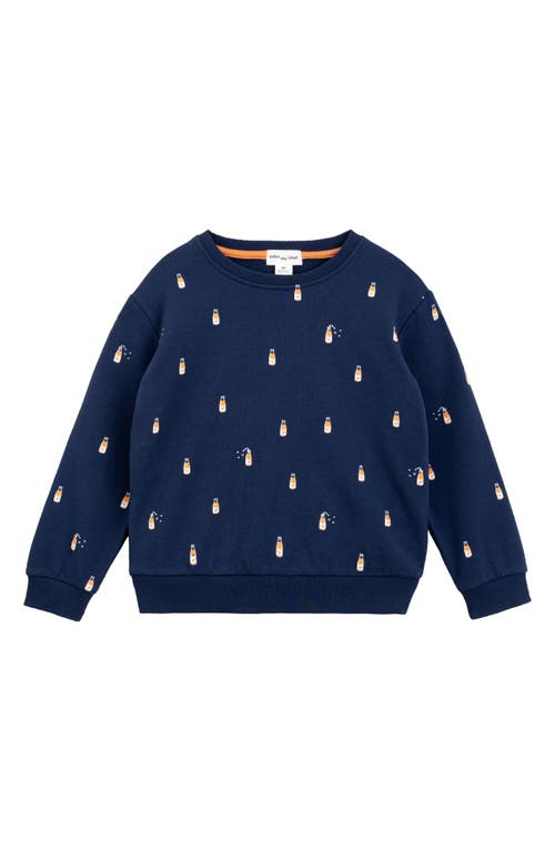 MILES THE LABEL Kids' Orange Pop Print Organic Cotton French Terry Sweatshirt in Navy