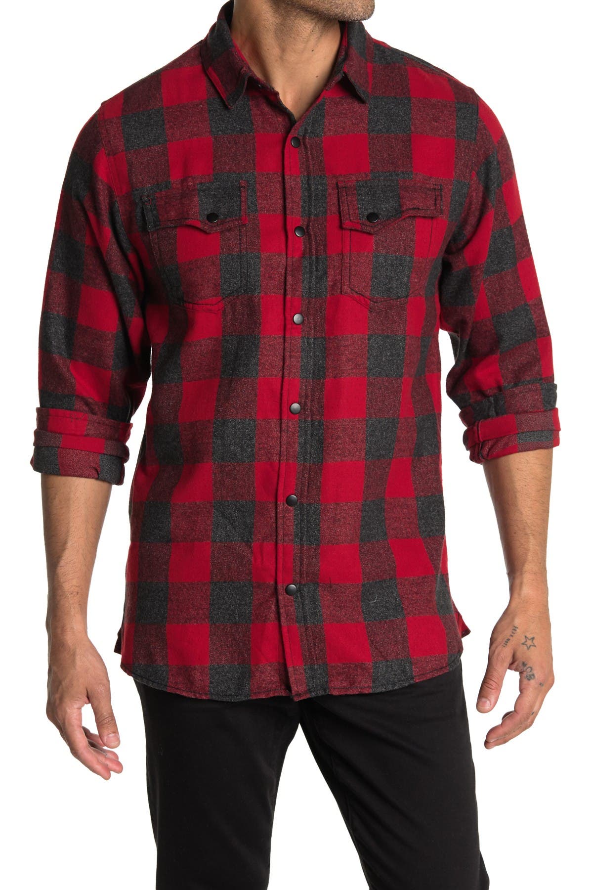 Burnside Plaid Flannel Shirt In Open Red7