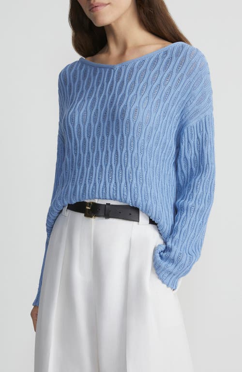Lafayette 148 New York Honeycomb Stitch Cotton & Silk Wide V-Neck Sweater Deep Blue Oasis at Nordstrom,