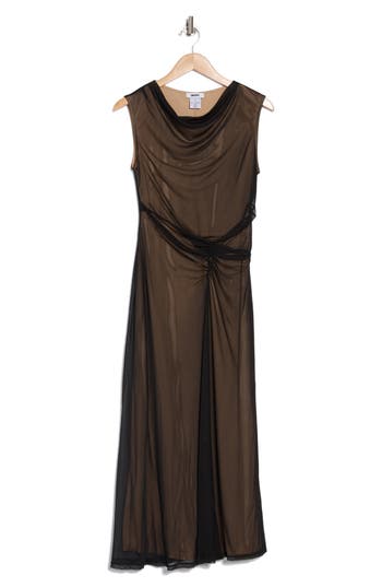 Dkny Ruched Cowl Neck Dress In Black/nude | ModeSens
