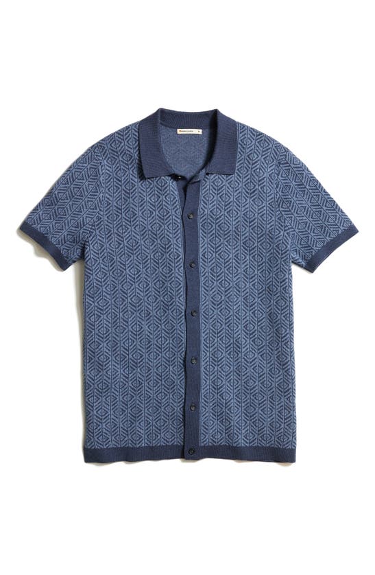 Shop Marine Layer Ethan Knit Button-up Shirt In Blue Geo Jacquard