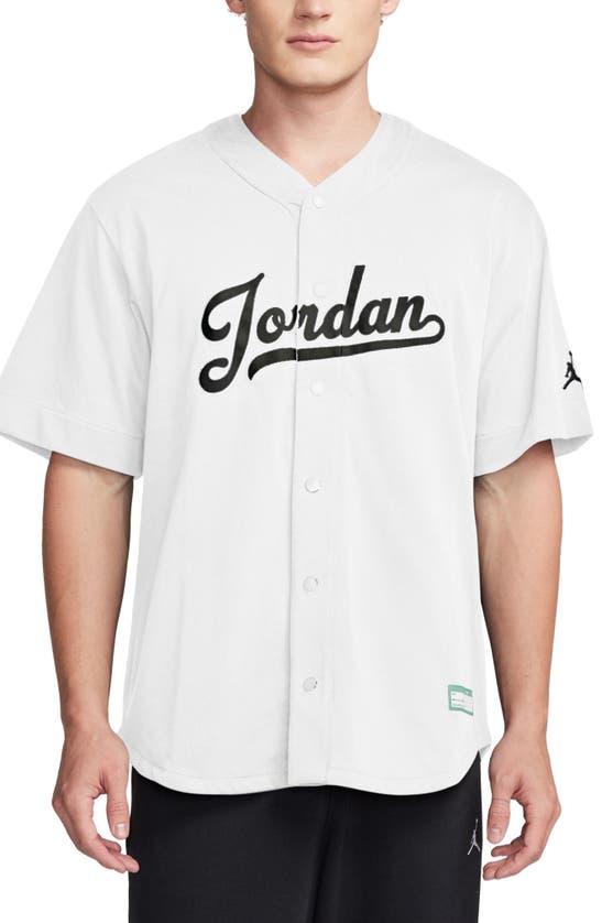 Shop Jordan Flight Mvp Snap-up Baseball Jersey In White/ Black