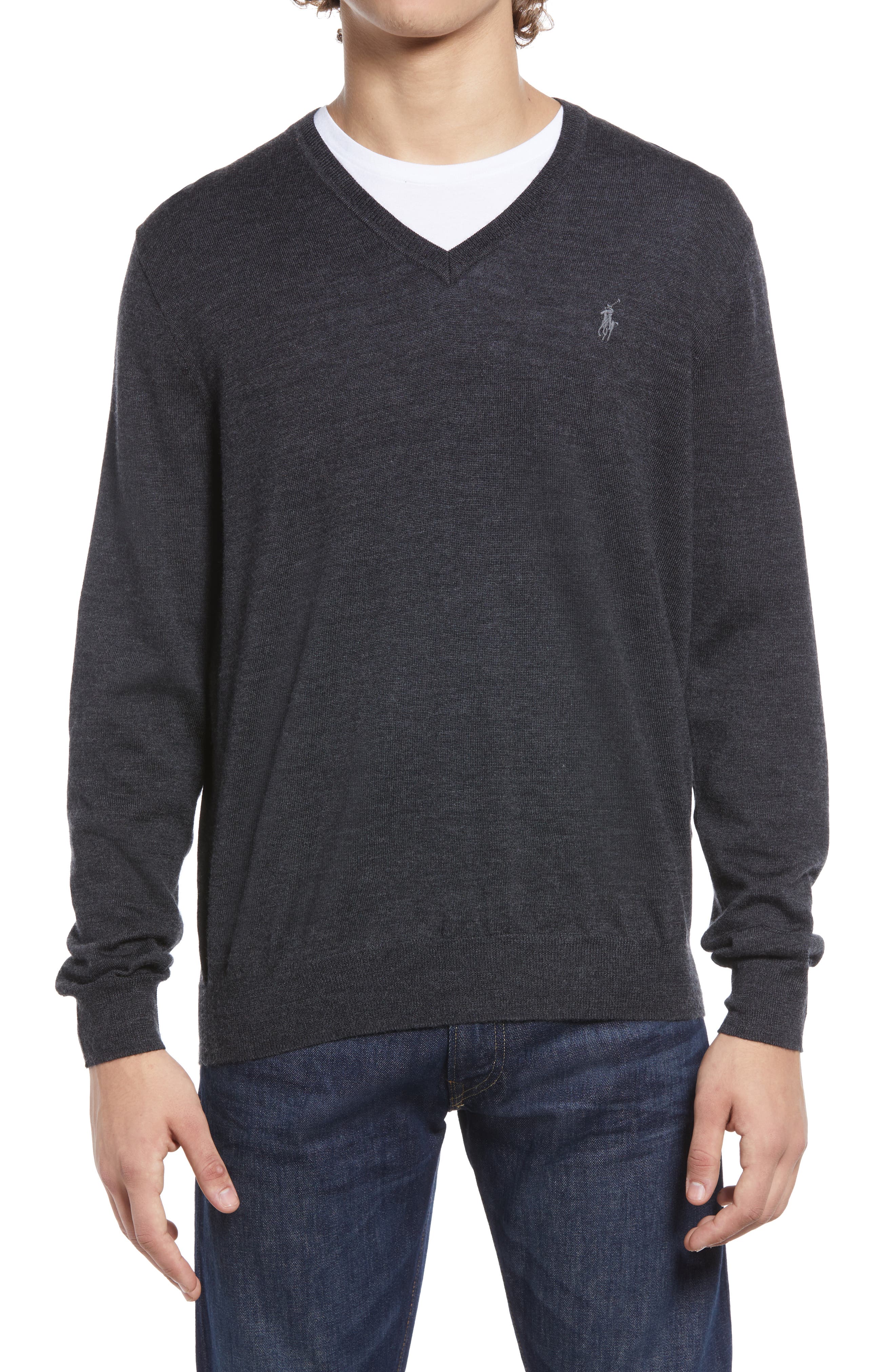 polo merino wool v neck sweater