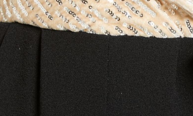 Julia Jordan Sequin Bodice Puff Long Sleeve Jumpsuit In Ivory/black