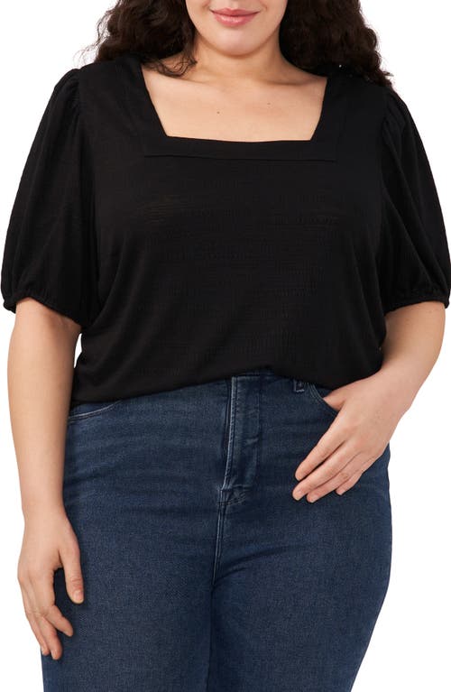 CeCe Square Neck Puff Sleeve Top Rich Black at Nordstrom,