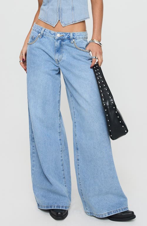 Princess Polly Pearlisle Studded Low Rise Baggy Jeans in Light Blue 