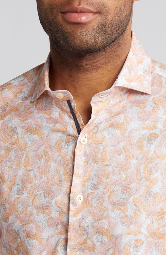 Shop Stone Rose Floral Stretch Button-up Shirt In Copper