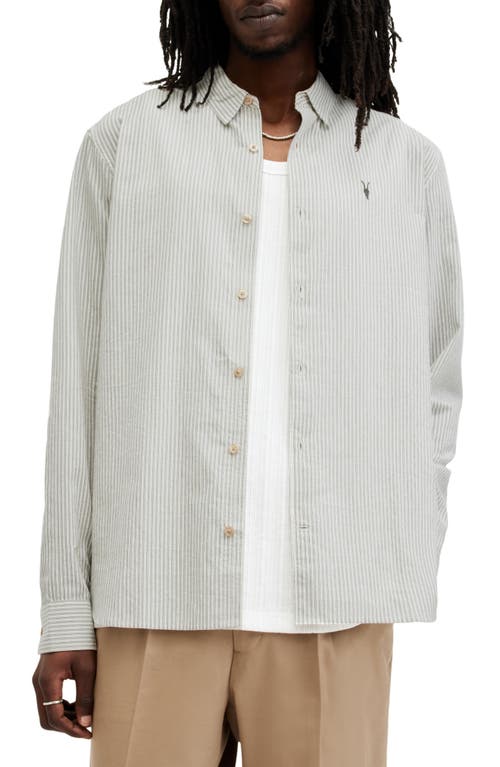 AllSaints Villard Oversize Stripe Button-Up Oxford Shirt Lilly White at Nordstrom,