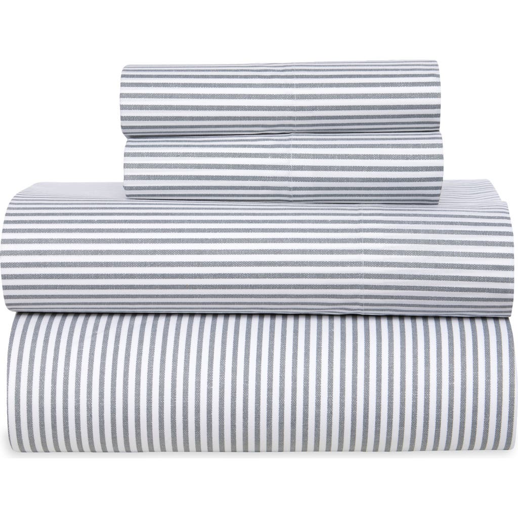 Kenneth Cole Cotton Percale Sheet Set In Oxford Grey Stripe