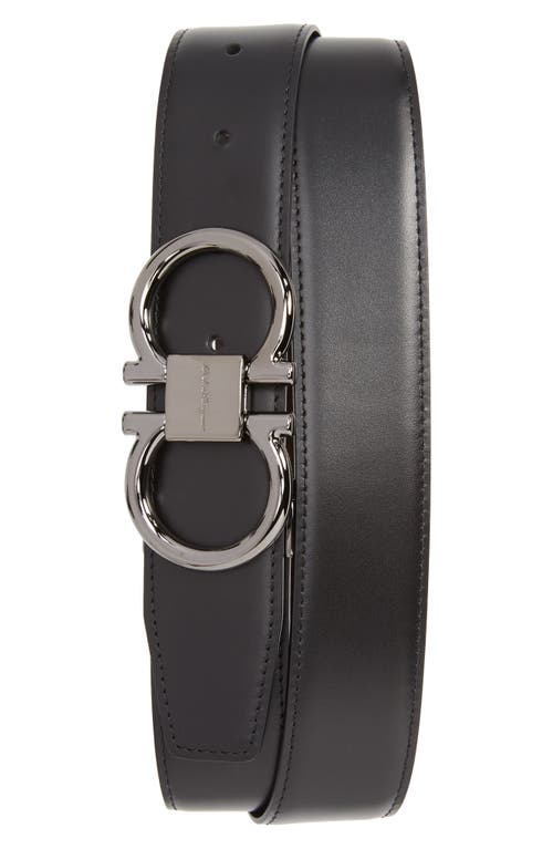 FERRAGAMO Gancio Reversible Calfskin Leather Belt in Black/Hickory
