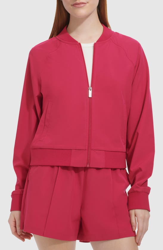 Shop Andrew Marc Stretch Zip-up Jacket In Dragon Fruit