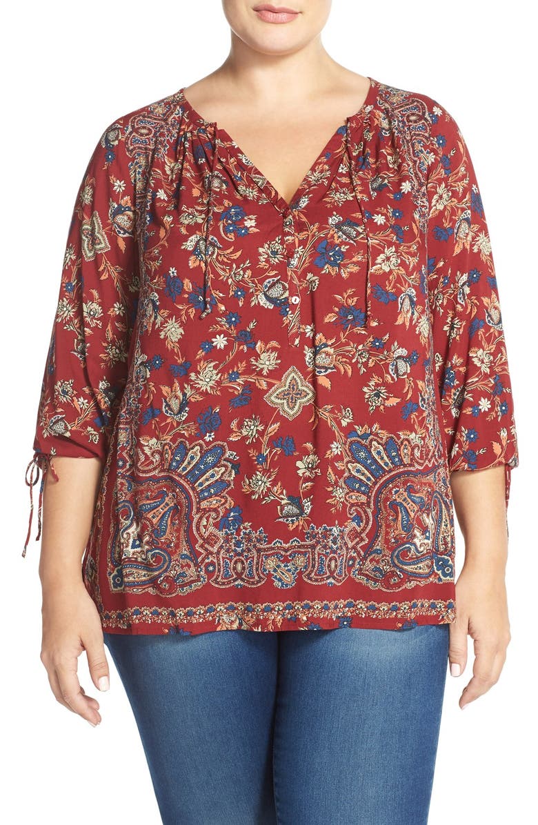 Lucky Brand Floral Paisley Peasant Top (Plus Size) | Nordstrom