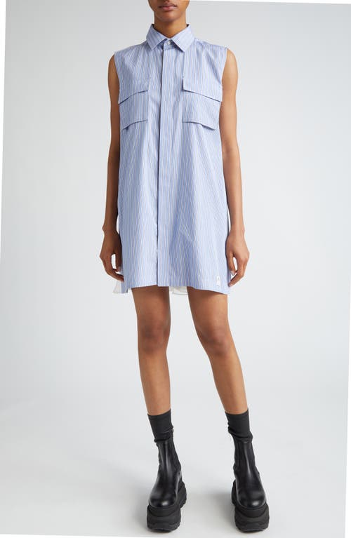 Sacai X Thomas Mason Stripe Sleeveless Mini Shirtdress In L/blue Stripe