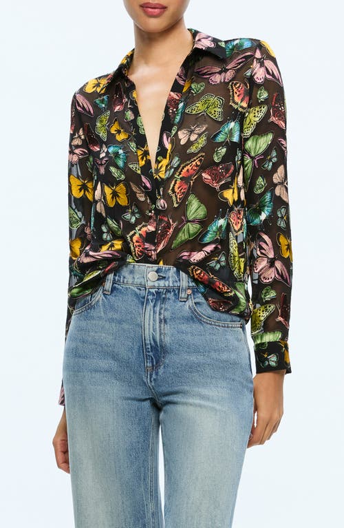 Shop Alice And Olivia Alice + Olivia Eloise Butterfly Print Button-up Shirt In Boundless Butterfly/black