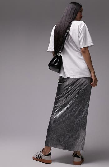 Textured Metallic Maxi Skirt